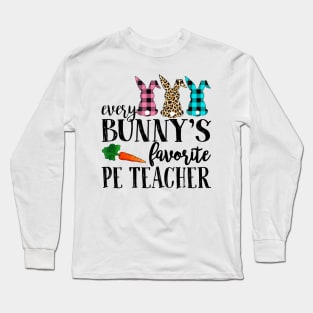 Every Bunny's Favorite Pe Teacher Leopard Buffalo Bunny Easter Day Long Sleeve T-Shirt